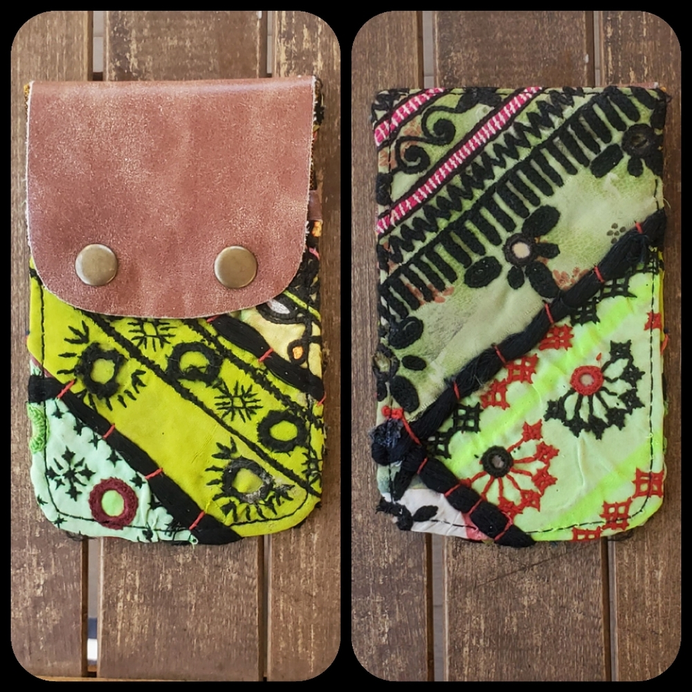 🥂🕺 Free People Boho Embroidered Repurposed vtg banjara hippie Wallet card case